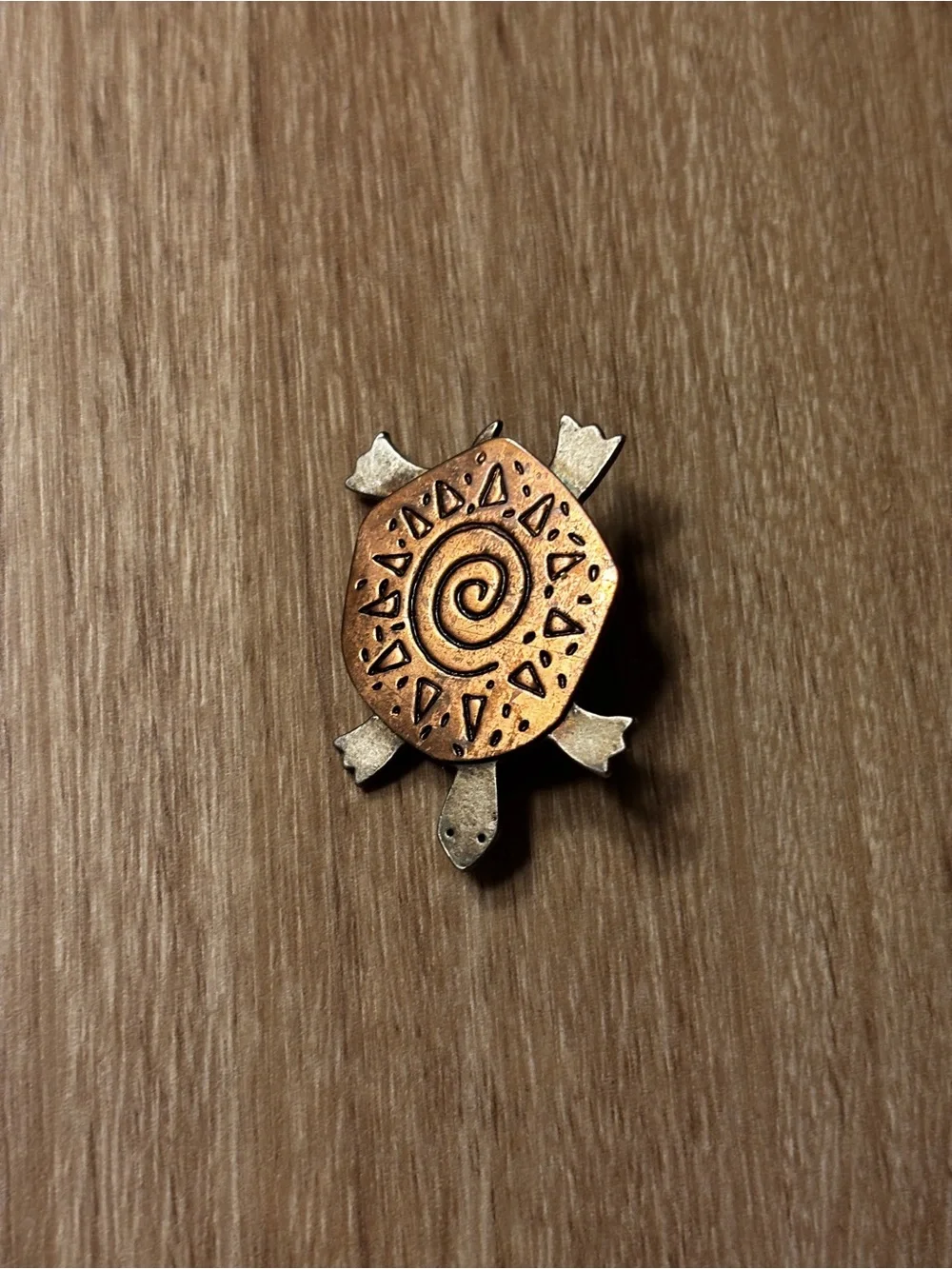 Vintage Copper Turtle Brooch Pin | Artisan Mixed Metal